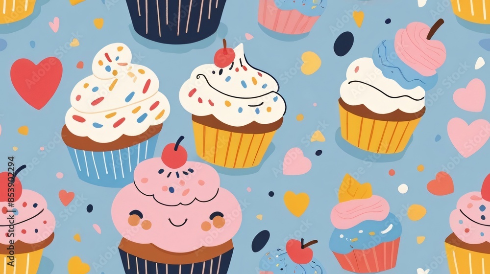 seamless pattern of cute cupcake doodle background seamless pattern of cute cupcake doodle background