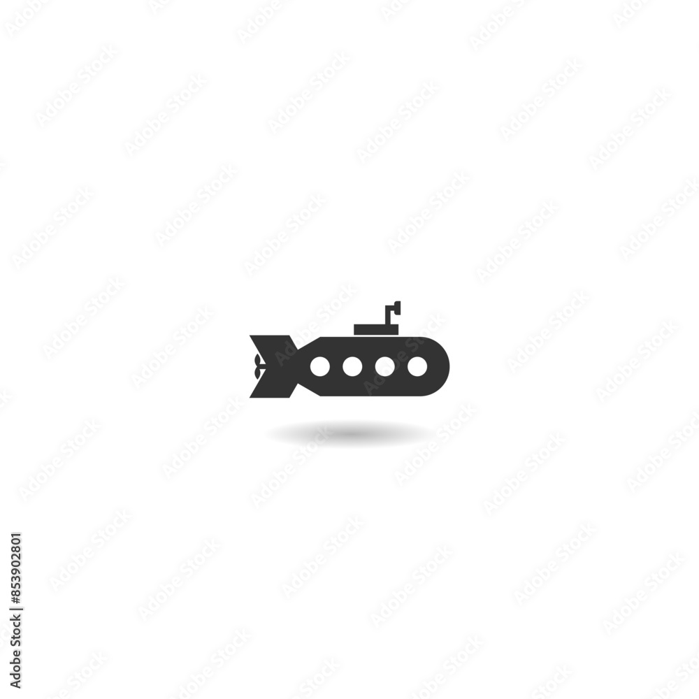 Military submarine icon with shadow Military submarine icon with shadow
