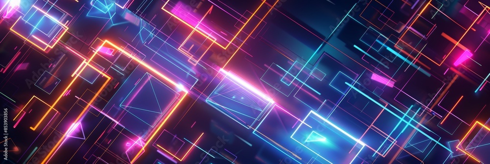 Augmented Reality, an abstract geometric background with holographic effects and neon patterns, illustrating AR enhancements Augmented Reality, an abstract geometric background with holographic effects and neon patterns, illustrating AR enhancements