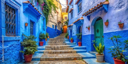 Colorful Alleyway in Chefchaouen, the Blue City of Morocco © BERMED