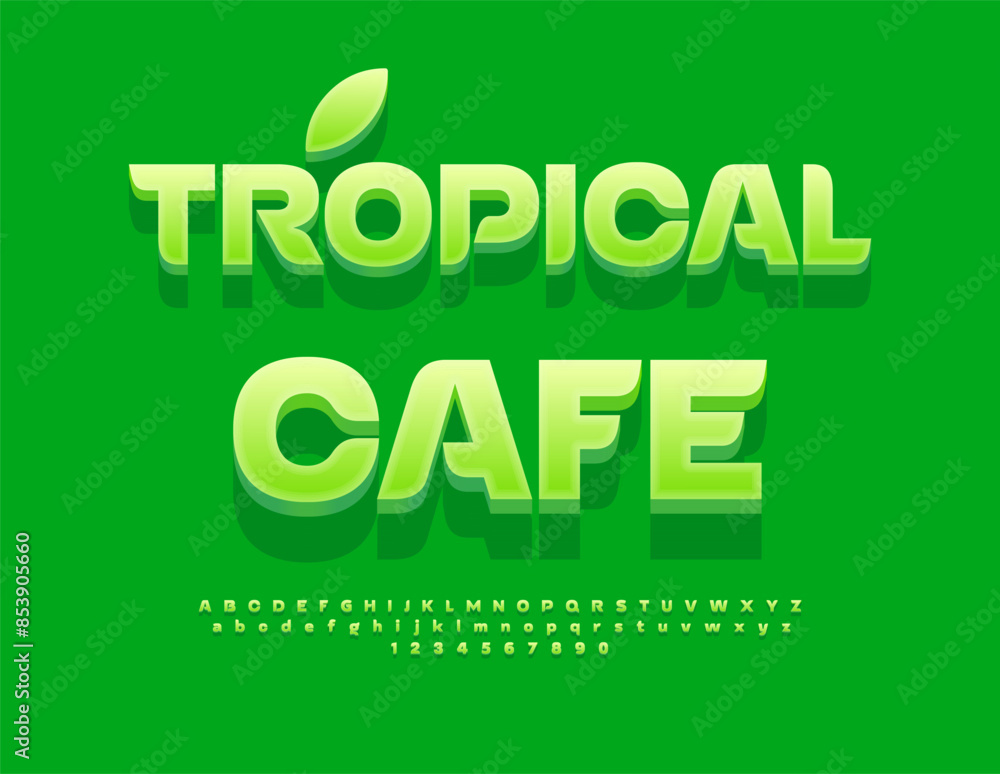 Vector creative signboard Tropical Cafe. Artistic Green Font. Trendy Alphabet Letters and Numbers set. Vector creative signboard Tropical Cafe. Artistic Green Font. Trendy Alphabet Letters and Numbers set.