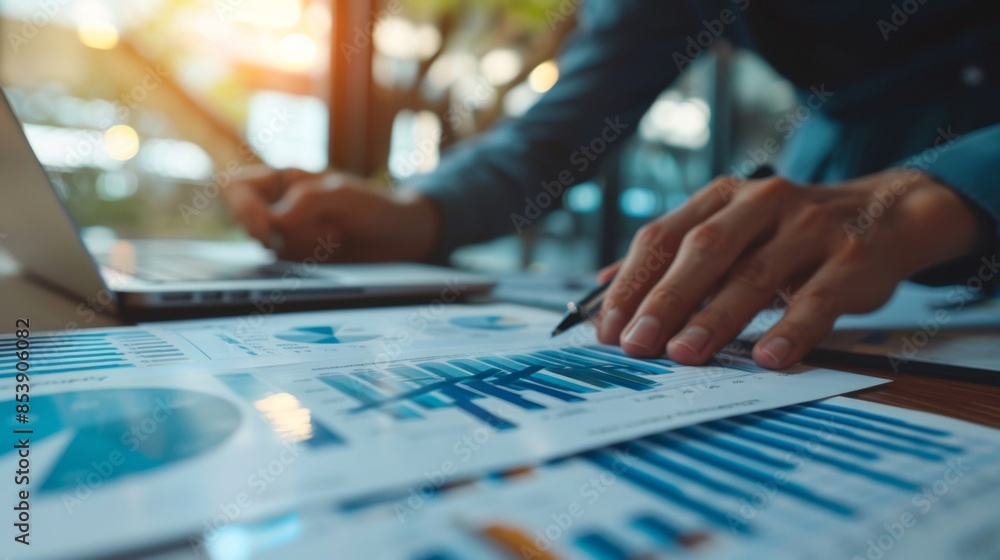 A wealth manager presenting retirement planning options with investment performance graphs and financial projections. A wealth manager presenting retirement planning options with investment performance graphs and financial projections.