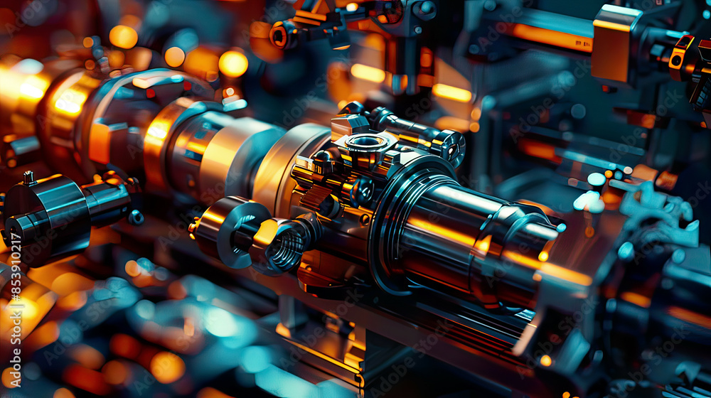 Hyper-realistic view of modern CNC lathes working on metal parts intricate details of the lathes and metal components lighting Hyper-realistic view of modern CNC lathes working on metal parts intricate details of the lathes and metal components lighting