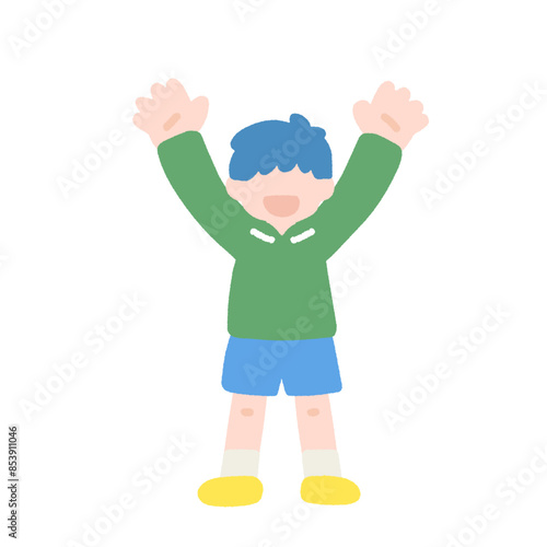 両手をあげている男の子のフラットなイラスト