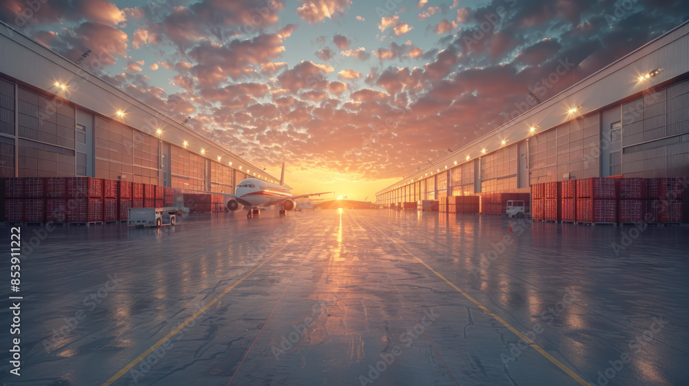 Beautiful and exquisite real 3D background about an air cargo airport transporting cargo background.generative ai Beautiful and exquisite real 3D background about an air cargo airport transporting cargo background.generative ai