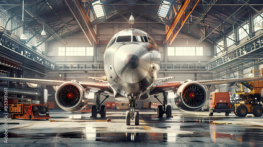 custom made wallpaper toronto digitalLifelike image: Airplane ready for overhaul in hangar authentic preparation scene immersive ambiance clear focus.