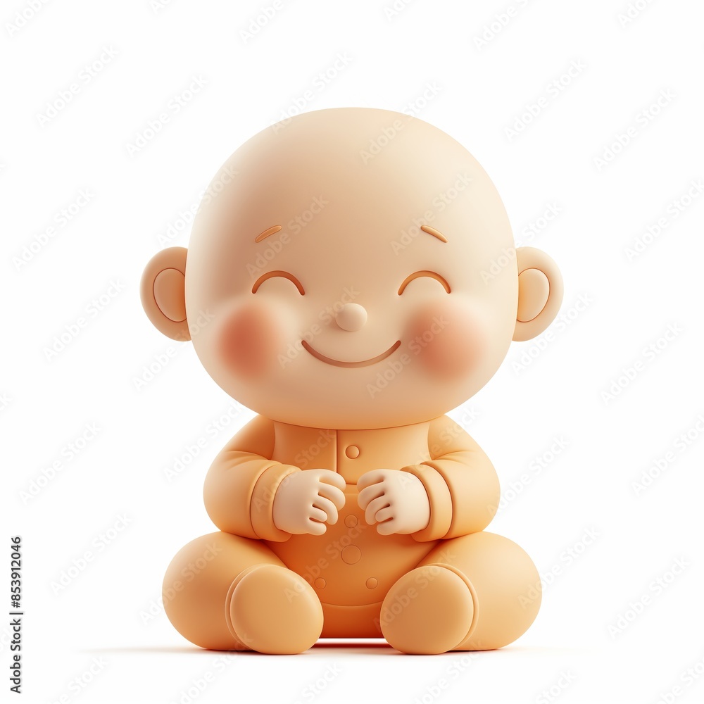 Fototapeta premium Cute Baby Cartoon Clay Illustration, 3D Icon, Isolated on white background
