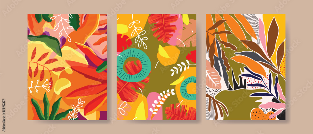 Fototapeta premium Set of beautiful flowers and plants line art hand drawn vector illustration. floral and nature. Aesthetic design for background, banner, card, poster, cover and wall art decoration.