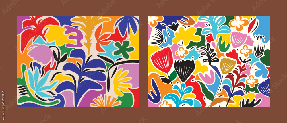 Fototapeta premium Set of beautiful flowers and plants line art hand drawn vector illustration. floral and nature. Aesthetic design for background, banner, card, poster, cover and wall art decoration.