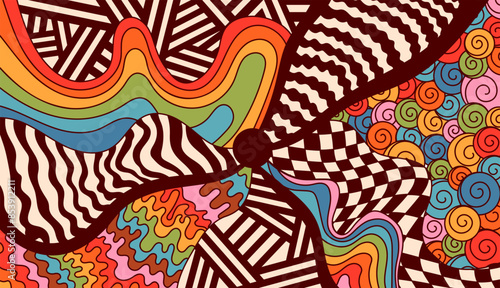 Psychedelic groovy coloring page warm color.