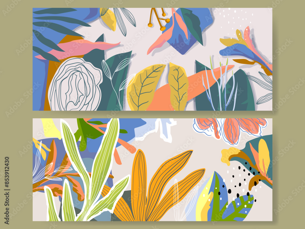 Set of beautiful flowers and plants line art hand drawn vector ...