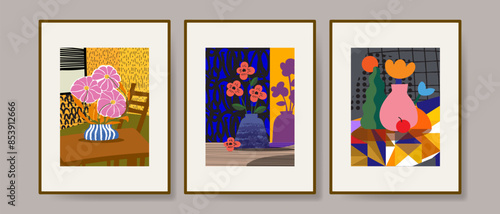 Set of beautiful flowers and plants  on pots, vases line art hand drawn vector illustration. floral and nature. Aesthetic wall art, prints, cards, cover, poster, decoration design.