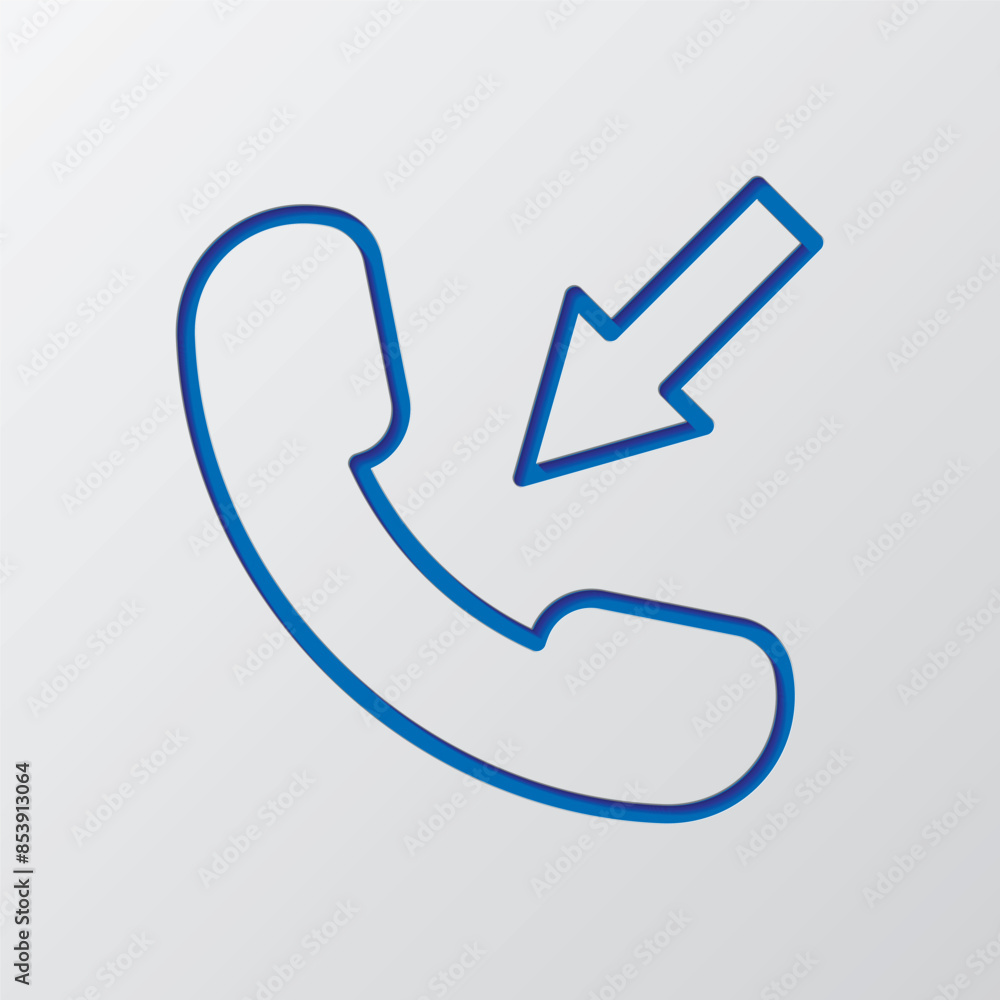Call icon vector. Flat design. Paper cut design. Cutted blue symbol with shadow. Gray background Call icon vector. Flat design. Paper cut design. Cutted blue symbol with shadow. Gray background