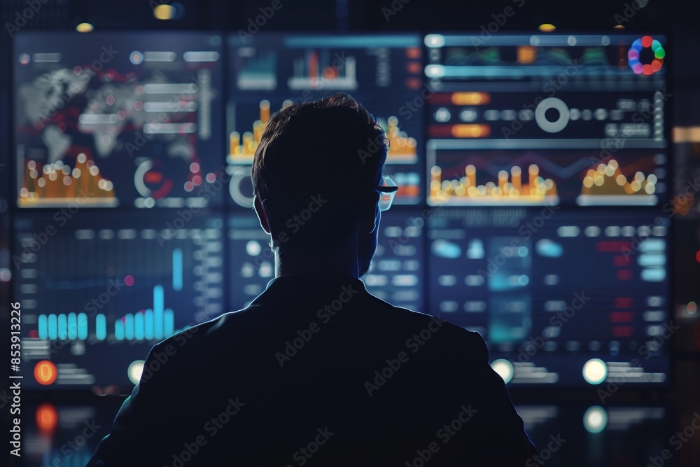 Data Analyst Working with Multiple Digital Screens Data Analyst Working with Multiple Digital Screens