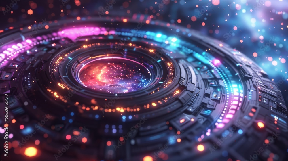 Abstract Futuristic Technology Lens with Glowing Lights Abstract Futuristic Technology Lens with Glowing Lights