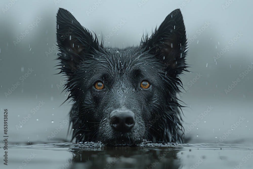 Kelpie in Water A kelpie emerging from a misty lake, looking mysterious Kelpie in Water A kelpie emerging from a misty lake, looking mysterious