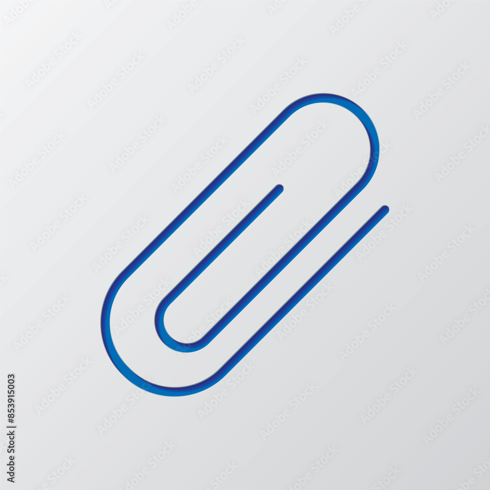 Clip simple icon vector. Flat design. Paper cut design. Cutted blue symbol with shadow. Gray background Clip simple icon vector. Flat design. Paper cut design. Cutted blue symbol with shadow. Gray background