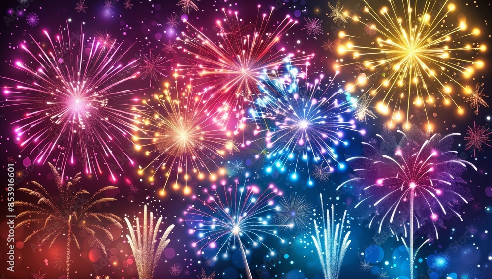 Fototapeta premium KS New Year colorful fireworks background New years celeb