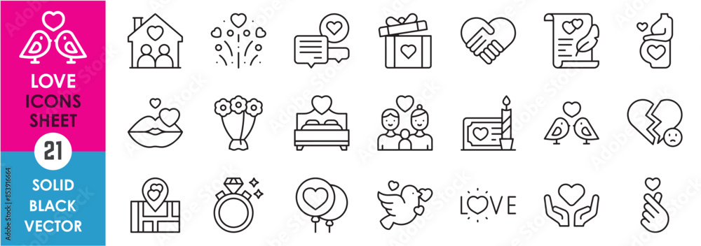 A set of line icons related to love, care and dating. Date, love, pregnant, breakup, best friends, family, gift, love letter, chatting and so on. Vector outline icons set. A set of line icons related to love, care and dating. Date, love, pregnant, breakup, best friends, family, gift, love letter, chatting and so on. Vector outline icons set.