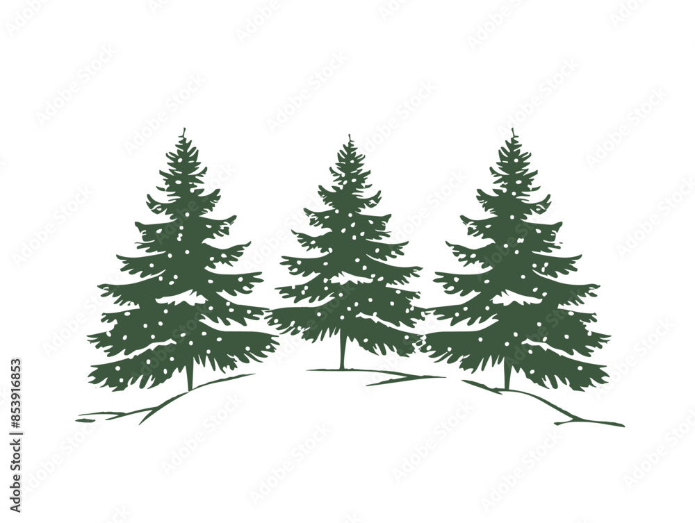 Obraz premium white background, A group of pine trees with snow resting on their needles., very simple and isolate in the style of animated illustrations, white background