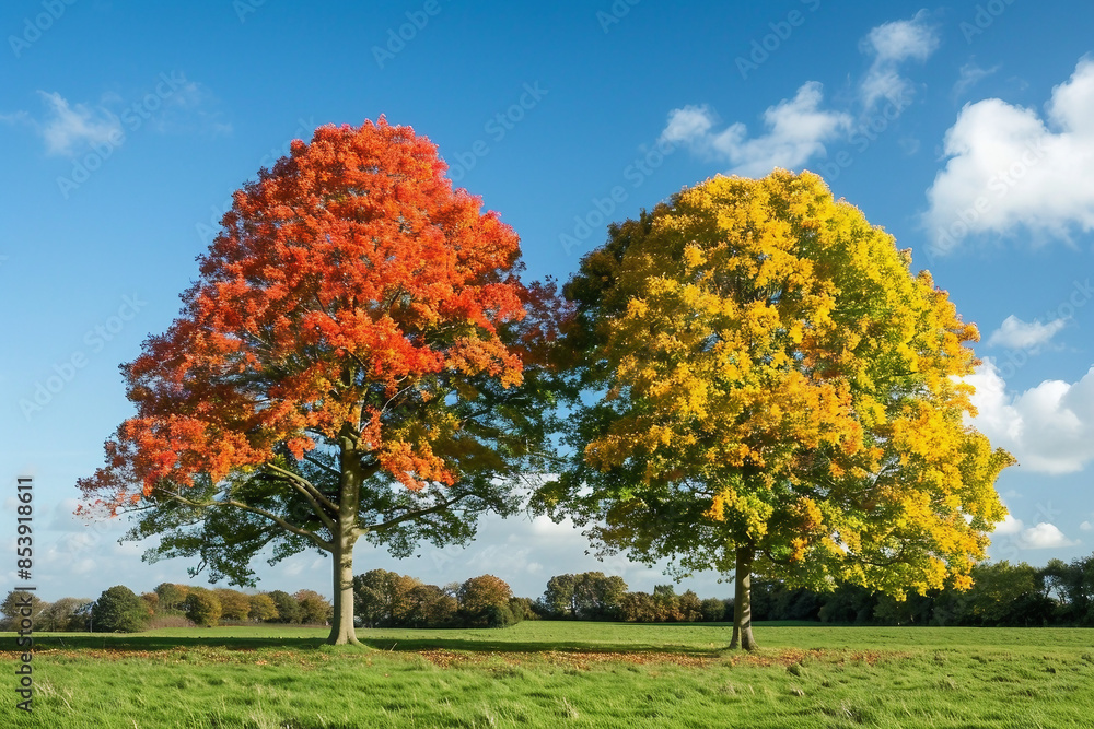 Naklejka premium Stunning Autumn Landscape full of fall trees, orange, red and yellow leaves