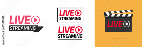Live streaming webinar icon logo vector graphic set, livestream tv broadcast video button symbol image clip art