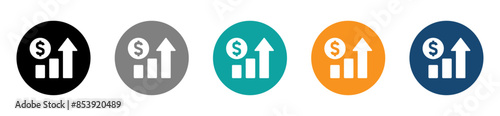 Cost increase flat vector icons. Iconic dollar rate increase icons
