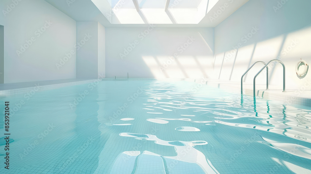 Obraz premium Indoor Swimming Pool with Sunlight Streaming Through Large Windows