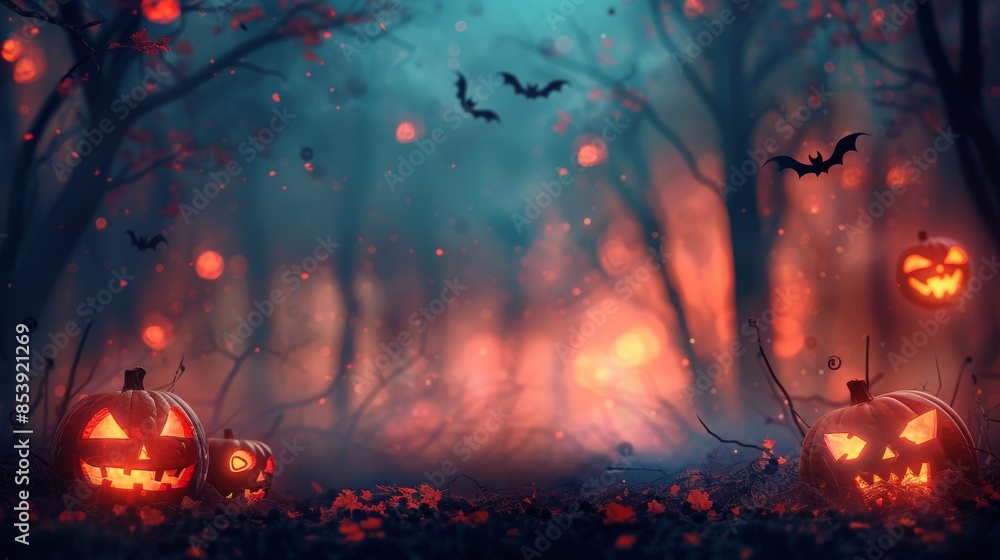 Spooky Halloween Forest with Jack-o'-Lanterns Spooky Halloween Forest with Jack-o'-Lanterns
