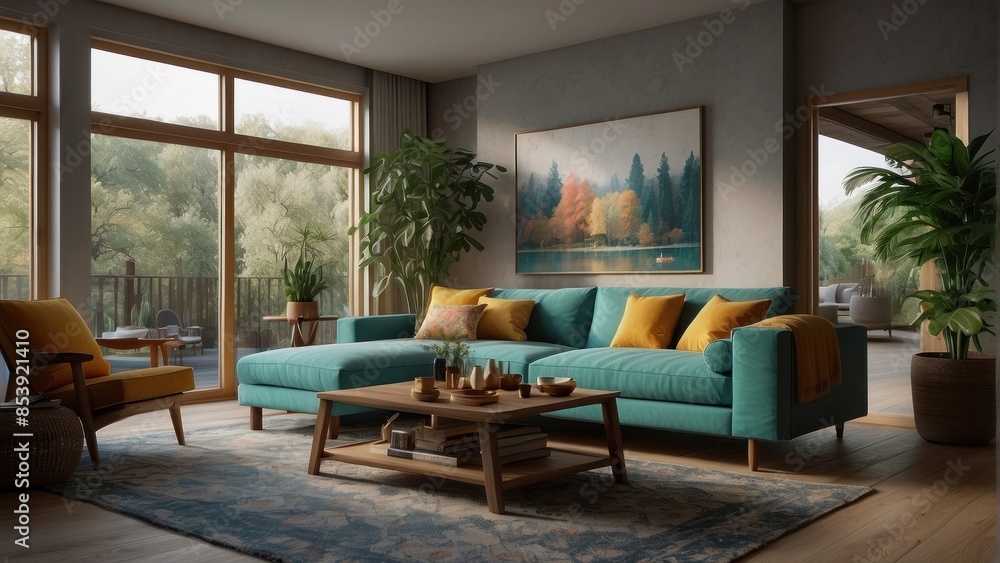 Living room with colorful boho styles Living room with colorful boho styles