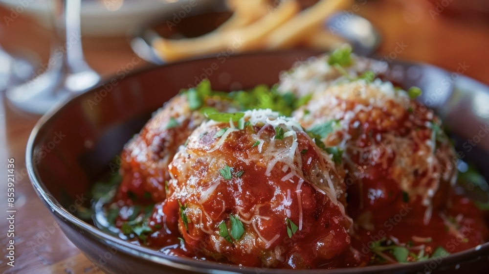 Close-up of Delicious Meatballs Covered in Tomato Sauce