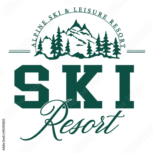 Ski club alpine mountain adventure winter cosy sports Varsity College Trending Graphic Tee t-shirt logo slogan artwork typography tote badge emblem crest