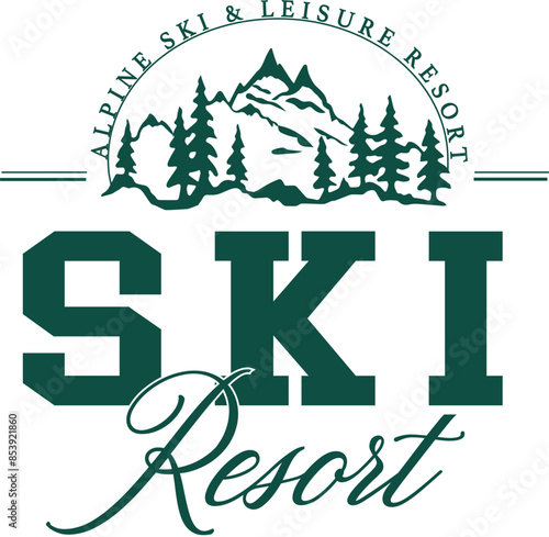 Ski club alpine mountain adventure winter cosy sports Varsity College Trending Graphic Tee t-shirt logo slogan artwork typography tote badge emblem crest
