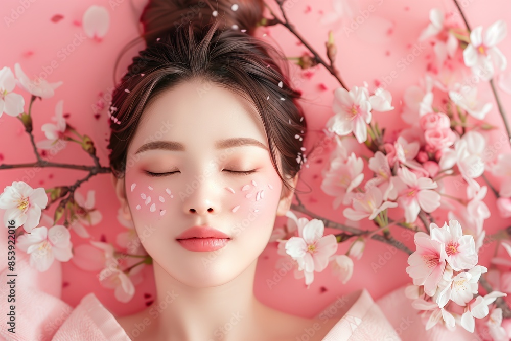 Woman with Flower Petals on Face Woman with Flower Petals on Face