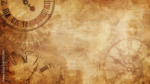 Vintage Clock Faces on Old Paper Background