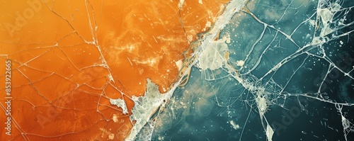 Cracked screen Broken glass Matrix distortion Blue orange white color glitch noise dust scratches fractured distressed texture black illustration abstract background aerial view