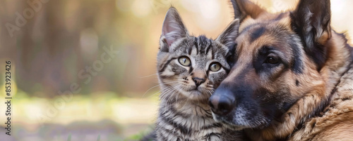 Wallpaper Mural A cute cat and a cute dog are seen together, showcasing their friendship and adorable companionship. Torontodigital.ca
