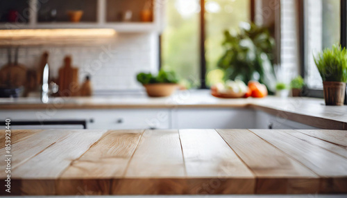 white modern table with a glossy finish stands prominently on a blurred kitchen bench background. The scene exudes elegance and minimalism, emphasizing the table's clean lines and contemporary design