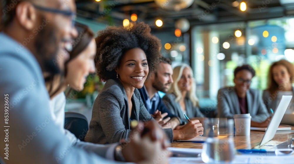 Diverse business team in a meeting: A diverse group of professionals engaged in a business meeting in a modern office. Diverse business team in a meeting: A diverse group of professionals engaged in a business meeting in a modern office.