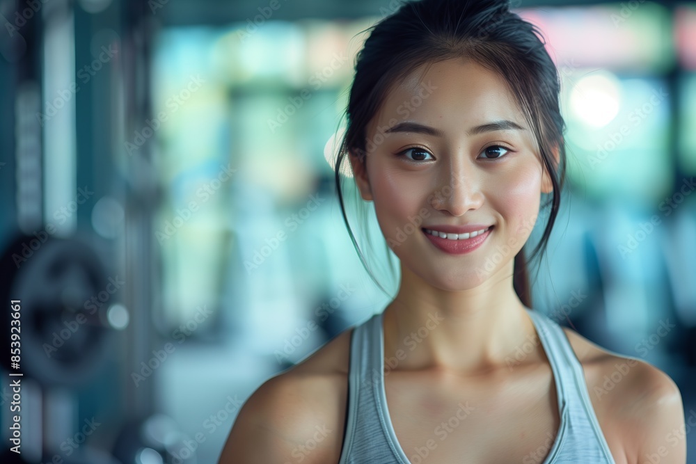 Smiling Woman in Gym Setting Smiling Woman in Gym Setting