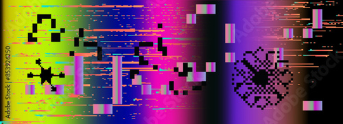 Vector illustration of visual disturbances with the effect of backlight bleeding and pixel noise. Representaton of old lomography film.