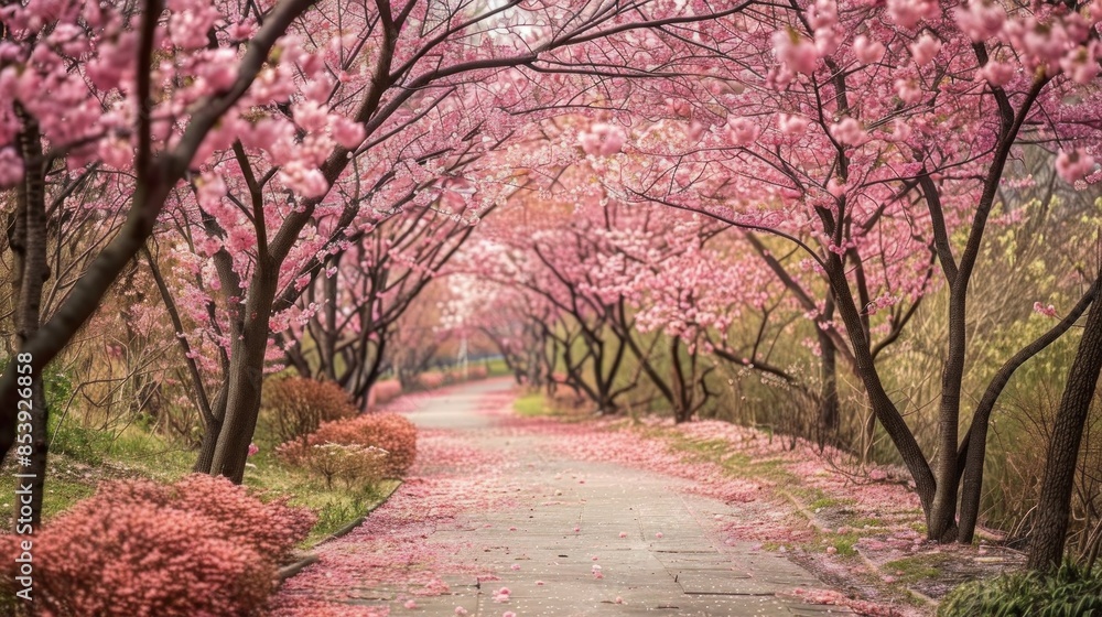 Pathway of Blossoms: A Pink-Tinted Journey Pathway of Blossoms: A Pink-Tinted Journey