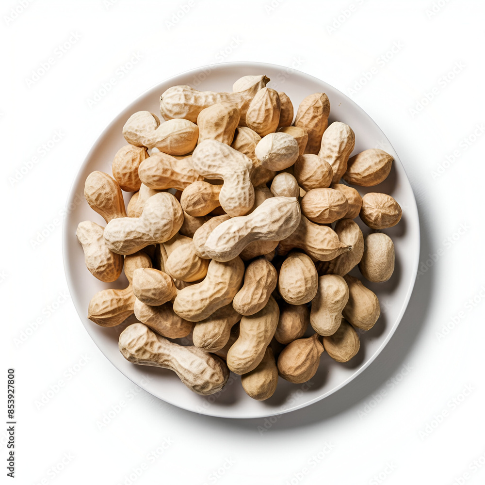 Obraz premium Plate of peanuts isolated on white background
