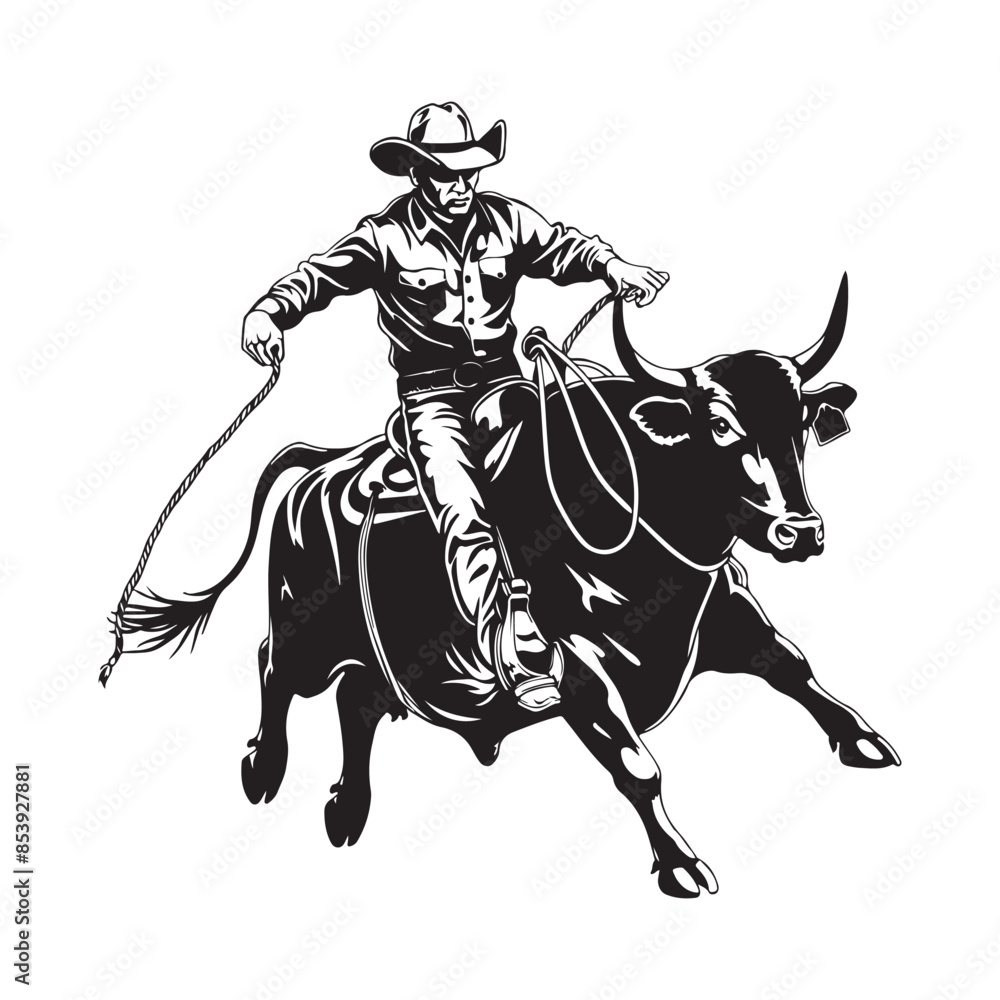 Bull Riding Rodeo Images vector. Rodeo Cowboy Riding a Bull isolated on white background Bull Riding Rodeo Images vector. Rodeo Cowboy Riding a Bull isolated on white background