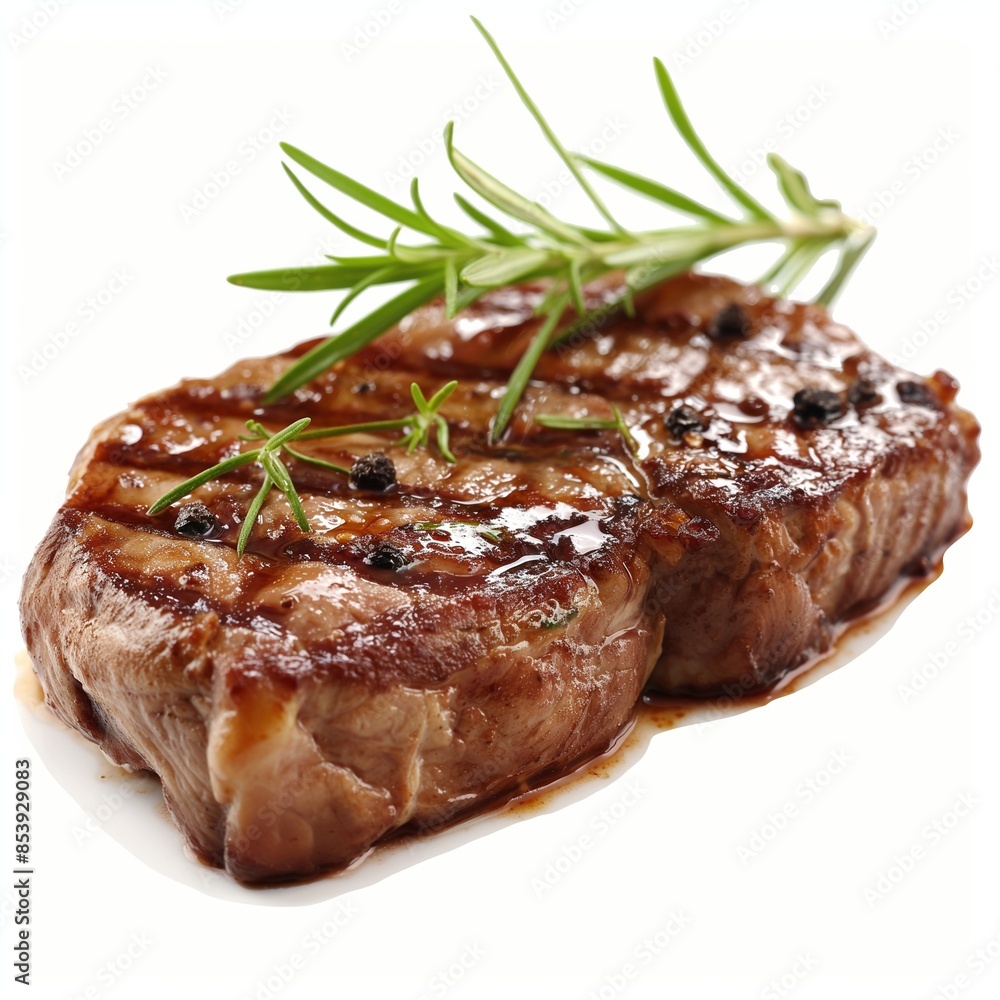 Juicy Grilled Steak with Rosemary Garnish, transparent background Juicy Grilled Steak with Rosemary Garnish, transparent background