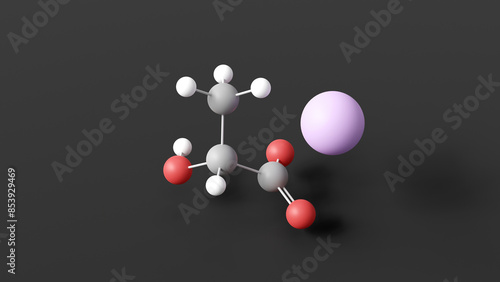 sodium lactate molecule 3d, molecular structure, ball and stick model, structural chemical formula food additive e325