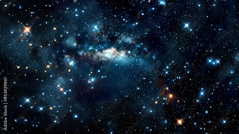 Naklejka premium Photorealistic image of a night sky filled with stars sharp and clear details deep black sky varying star intensities tranquil and captivating night 