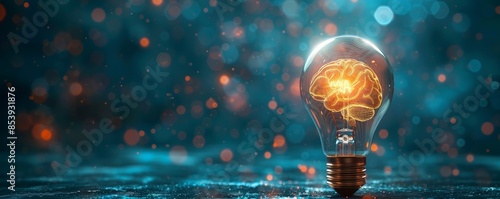 Wallpaper Mural A light bulb with the glowing brain inside, symbolizing creativity and innovation in business concept on dark blue background Torontodigital.ca