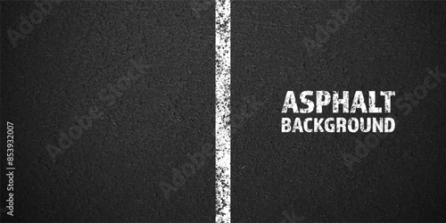 Asphalt road with white cracked lane marking, concrete highway surface, texture. Street traffic line, road dividing strip. Pattern with grainy structure, grunge stone background. Vector illustration