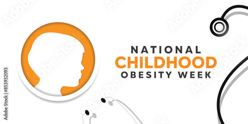 National Childhood Obesity Week. Child and stethoscope. Suitable for cards, banners, posters, social media and more. White background.